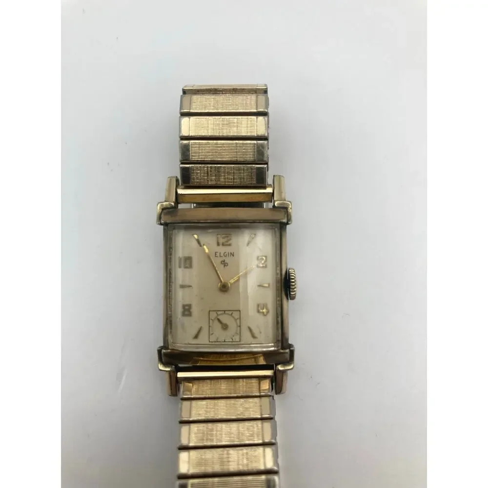 VTG 1950's Elgin Mechanical 10k RPG Bezel 17j Watch 22mm Expandable Works *Read*